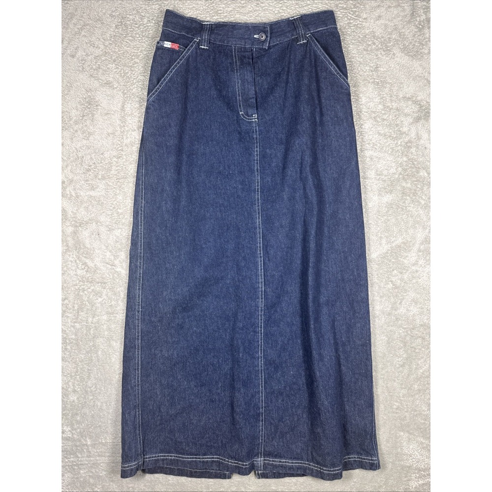 French Cuff Denim Plus Size 6 Casual Wear‎ Cotton Blue Jean Skirt Pockets